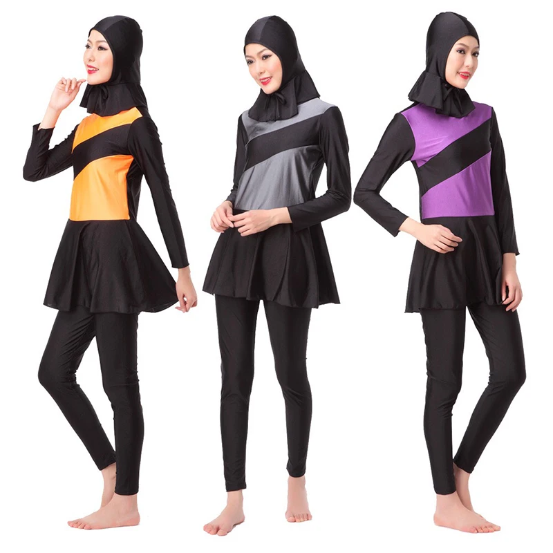 New Long Sleeves Burkini Muslim Swimwear Modest Hijab Patchwork maillot de bain femme Swimsuit Islamic Swimming Suit for Women