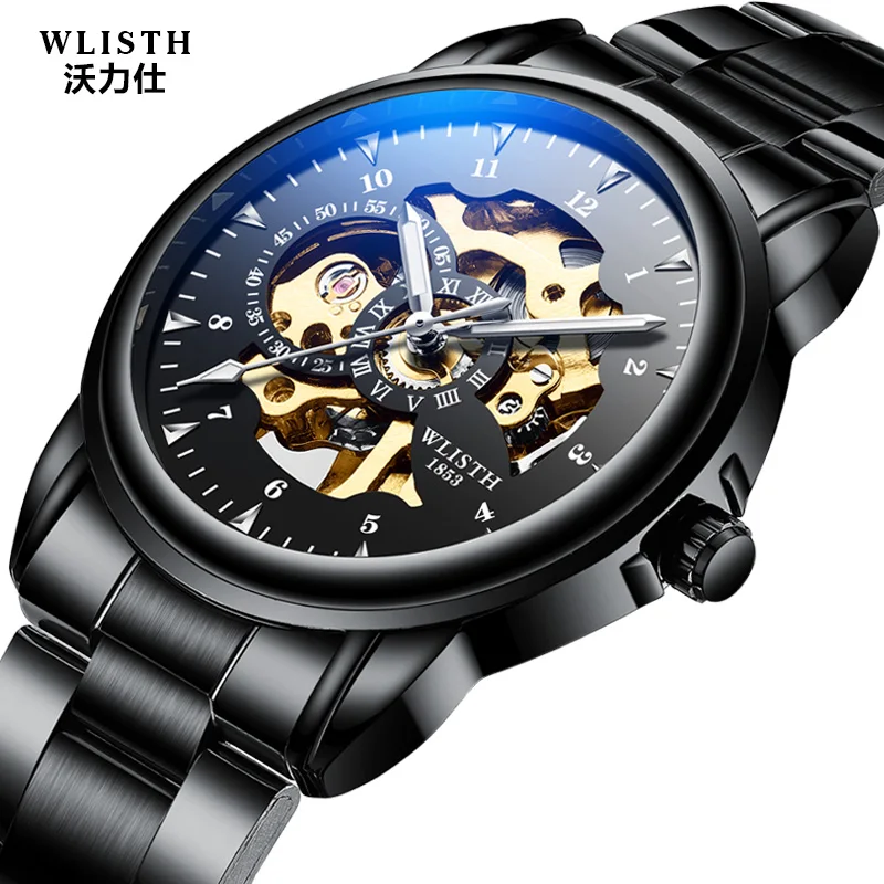 Relogio Masculino Mechanical Watches Men Business Wristwatch Hollow Dial Alloy Case Stain Steel Strip Waterproof Male Clock 100 | Наручные