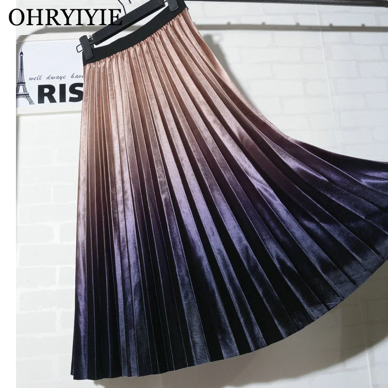 OHRYIYIE Градиент Бархатные Юбки Женщины 2019 Осень Зима Высокой Талией Midi