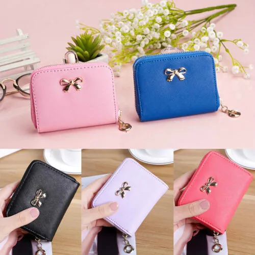 

Women Girls Short Wallet Coin Purse Organizer Pocket Small Credit Card Holder Ladies Bow Zip Smart Wallet Mini Slim Card Wallet