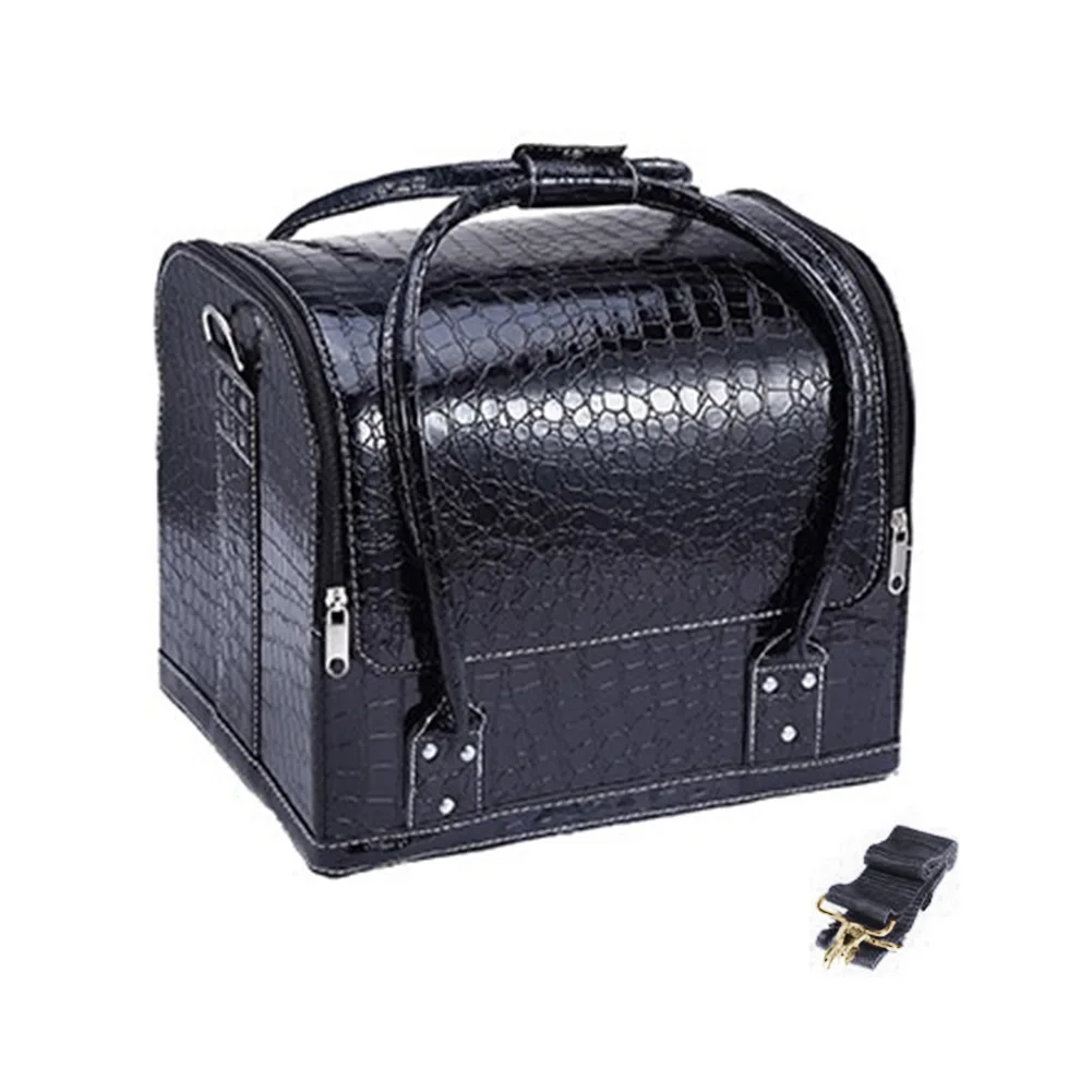 Koop Mode Dames Lederen Cosmetische Bag Alligator multi layer Professionele Make Up Tas Reizen Draagbare Waterdichte Toilettas Organisator