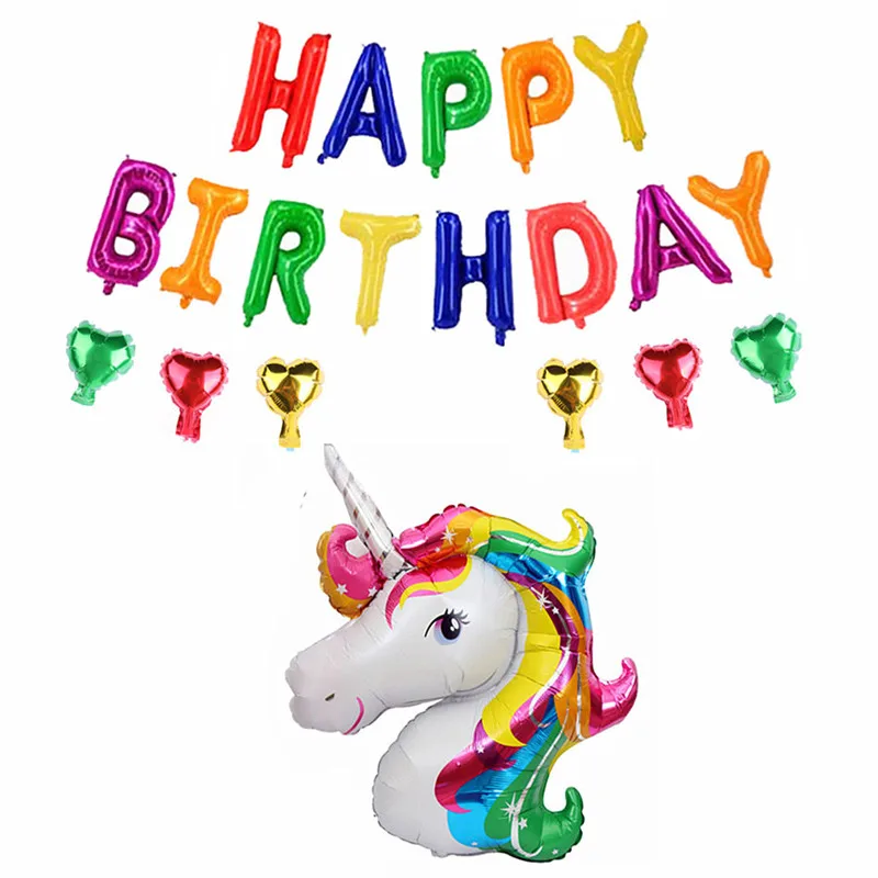 rainbow unicorn balloons letter set happy birthday party decorations