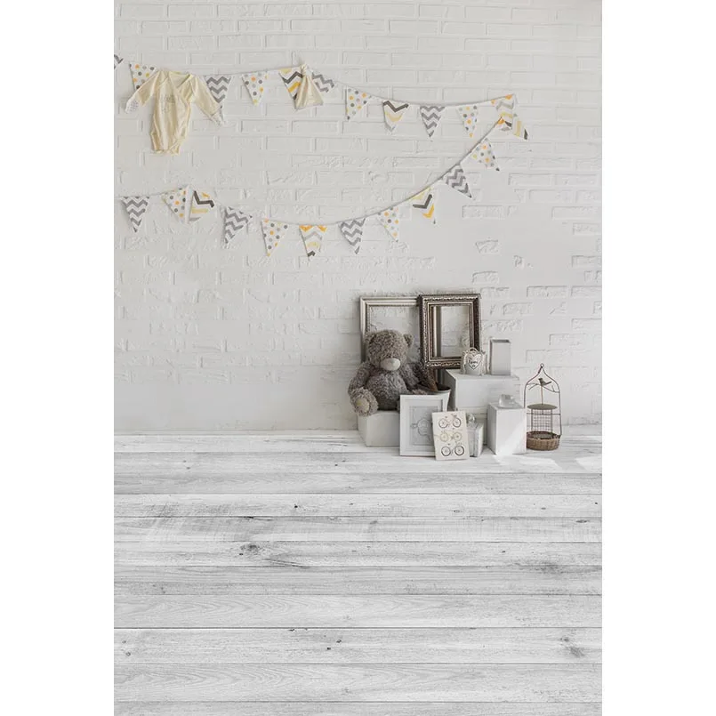 

Bunting Flag Toy Bear Wooden Floor Photography Backgrounds for Photo Studio Fond Studio Photophone Backdrop for Photo Vinyl