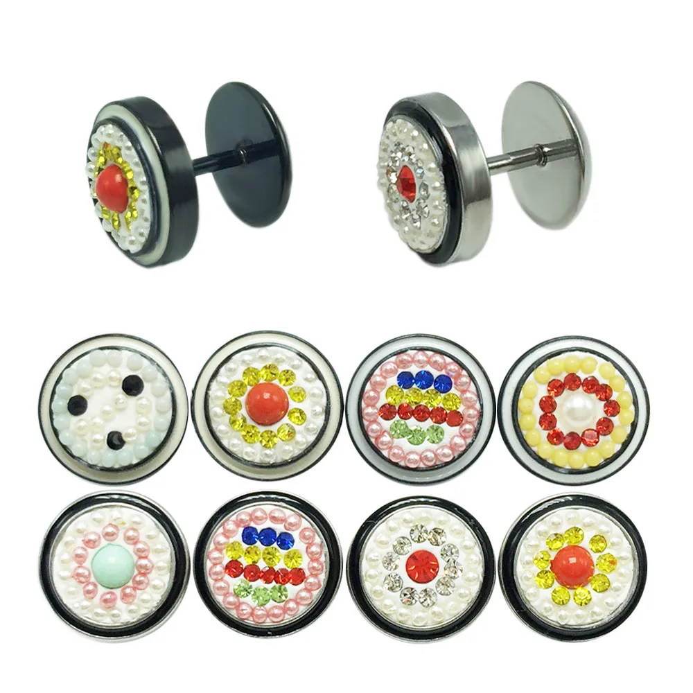 Buy Lovely Button Barbell Earrings Ear Studs Stainless Steel Colorful