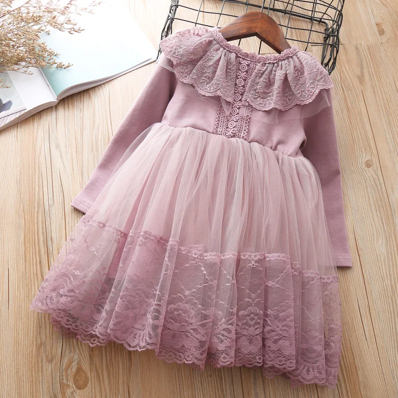 Baratos Vestido de niña Boutique otoño Navidad vestidos de encaje para chico ropa de niña 4 7 años cumpleaños de princesa tutú vestido