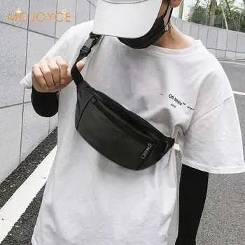 

Vintage Solid Color Sports Men Waist Fanny Packs Genuine Leather Chest Bags Running Zip Belt Money Pouch