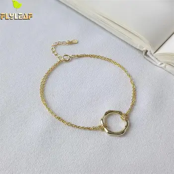 

Flyleaf Simple 18k Gold Hollow Octagon Bracelets & Bangles 100% 925 Sterling Silver Bracelets For Women Fashion Fine Jewelry