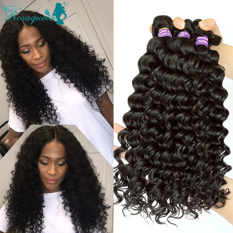 Malaysian Deep Wave 3Pcs Malaysian Curly Hair 7A Malaysian Virgin Hair Curly Weave Human Hair Extension Rosa Queen Hair Products