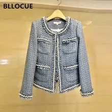 Осенняя твидовая куртка, пальто, женская модная шерстяная куртка с бусинами и длинным рукавом, отделанная бахромой, с карманами и жемчугом, подиумная куртка