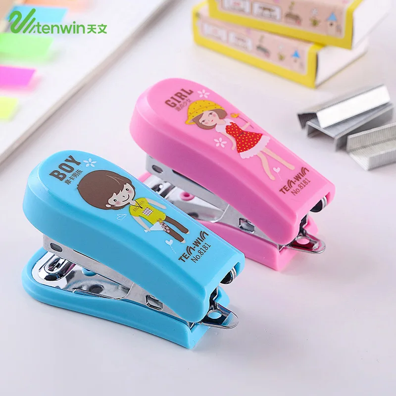 TENWIN Mini Kawaii School Paper Stapler Set With Staple Cute Cartoon
