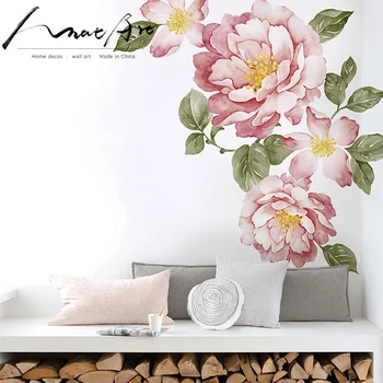 

Peony Flowers Wall Sticker Vintage Watercolor Peel and Stick painting Removable Stickers modern Home decor art diy baby bedroom