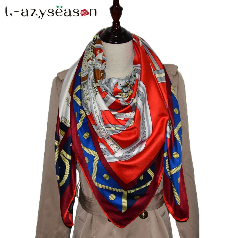 

2018 Square Silk Scarf Women Large size 130X130 CM Shawls Print Stoles Luxury Brand Kerchief Scarves Female Foulard Bandana