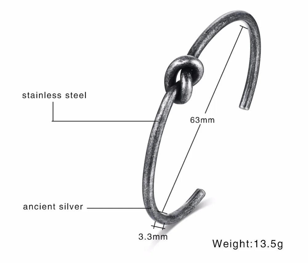 Мужской браслет с бантом из нержавеющей стали, античный серебряный цвет, крученый браслет с узлом, браслет унисекс, мужские ювелирные изделия, Pulseira Braslet