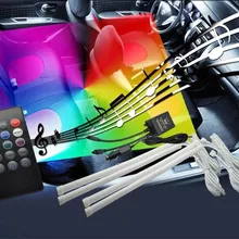 Новинка автомобилей Атмосфера светильник авто светодиодный декоративный светильник RGB стопы светильник с пультом дистанционного управления 4 шт./компл