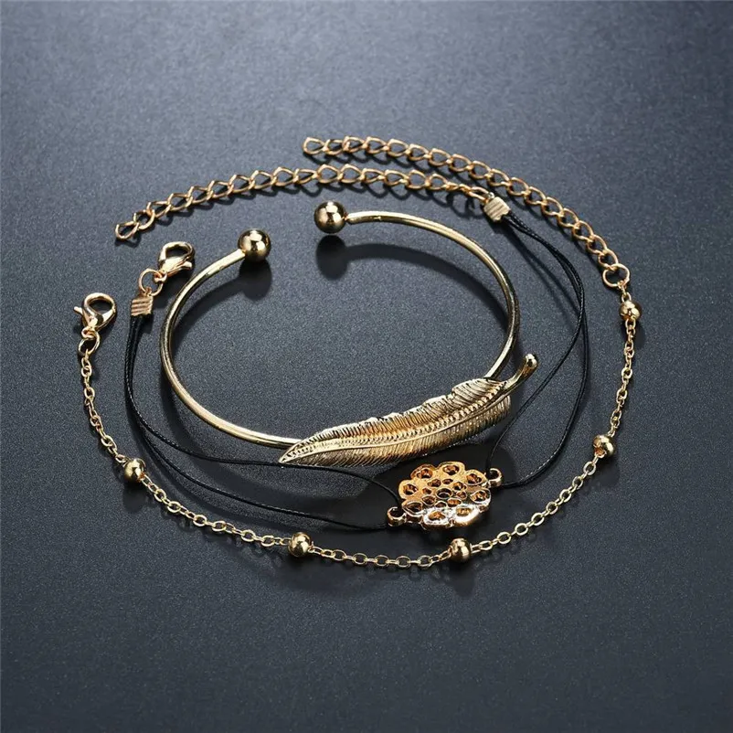 Fashion bracelets for women 2018 Stainless Steel Screw Hand Feather Wedding Cuff Bracelet Open Bangle Pulseiras Y11#N  (4)