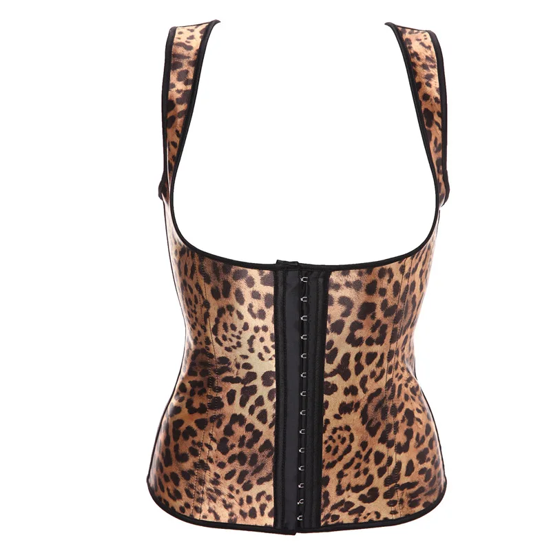 Leopard Latex Bustier Shoulder Strap Steel Boned Latex Corset Underbust Plus Size XS 6XL 3