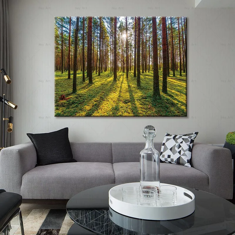 

landscape poster Wall art pictures print Sunrise In The Woods Canvas Painting Frameless printing tree home decor picture