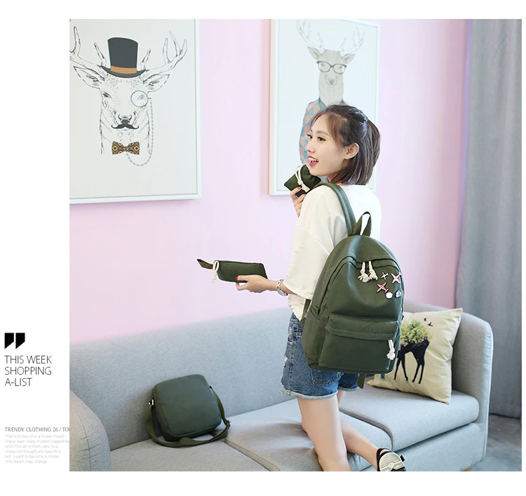 Menghuo 5 Pcsset Women Backpacks Cute Plane Badge School Bags For Teenage Girls Simple Canvas Backpacks Ladies Shoulder Bags (15)