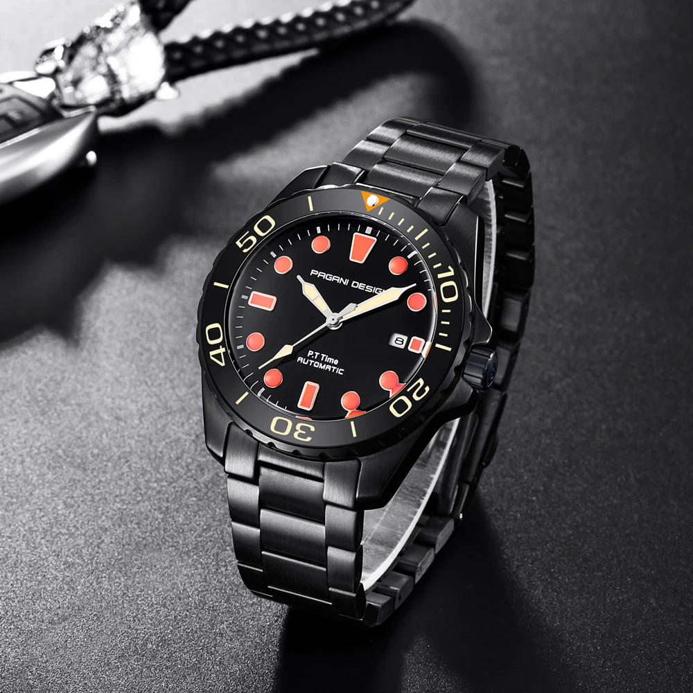 Pagani механические Автоматические мужские часы спортивные черные модные военные водонепроницаемые часы мужские стальные мужские наручные часы Relogio Masculino