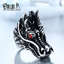 Cool Grosse Tête En Acier Inoxydable Personnalité Énorme Dragon Animal Anneau BR8-060