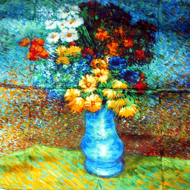 Mujer cuarto de seda bufanda Bandana Hijab girasol pintura al óleo ... Mujer cuarto de seda bufanda Bandana Hijab girasol pintura al óleo ...