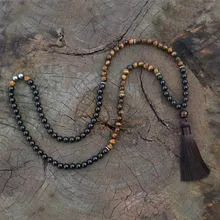 8 мм тигровый глаз, гематит, японское ожерелье, ювелирные изделия для йоги, чакра камни мала, буддийский мала молитвенный бисер, 108 Мала Бусы