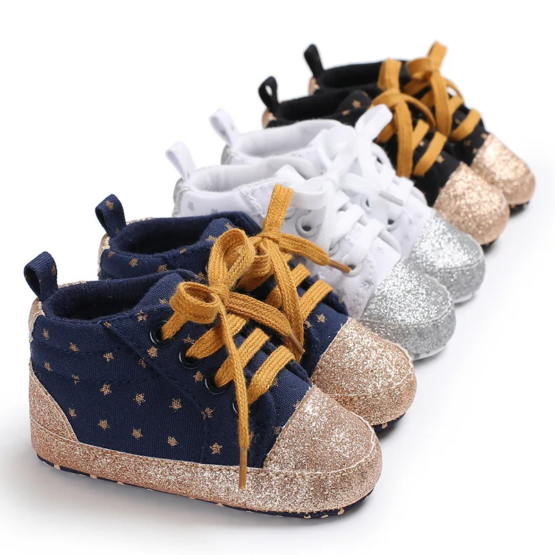 

Bling Five Stars First Walker Baby Girls Shoes Canvas Dots Bebe Toddler Booties Soft Sole newborn Boys Sport Sneakers Fashion