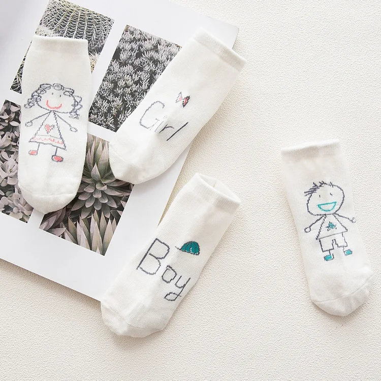 Детские носки для новорожденных из хлопка на весну и осень, нескользящие носки с рисунками для малышей ассиметричные носки для малышей от 0 до 36 месяцев