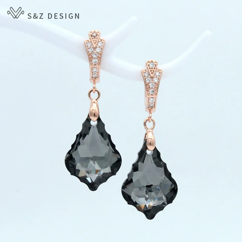 S&Z DESIGN New Fashion Imitation Crystal Water Drop Dangle Earrings For Women Wedding Party Gift 585 Rose Gold Color Eardrop