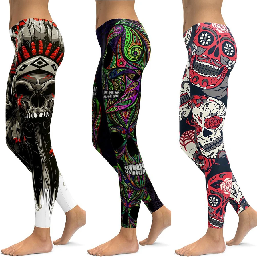 

LI-FI Skull Leggings Yoga Pants Women Sports Pants Fitness Running Sexy Push Up Gym Wear Elastic Slim Workout Leggings