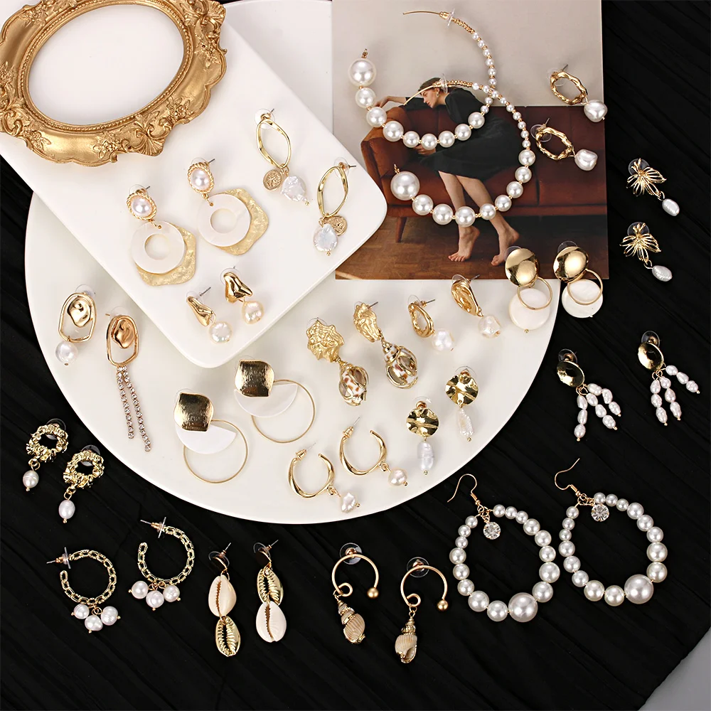 

Baroque Freshwater Pearl Earrings For Women Natural Sea Shell Dangle Drop Earrings Gold Color Big Statement Oorbellen Jewelry