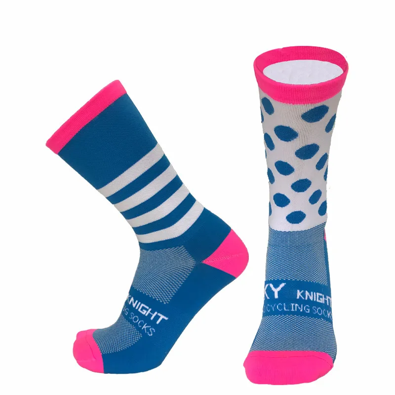 Colorful Stripe Dot Left and Right Feet Cycling Socks Men Women Sports Compression Bike Running Socks