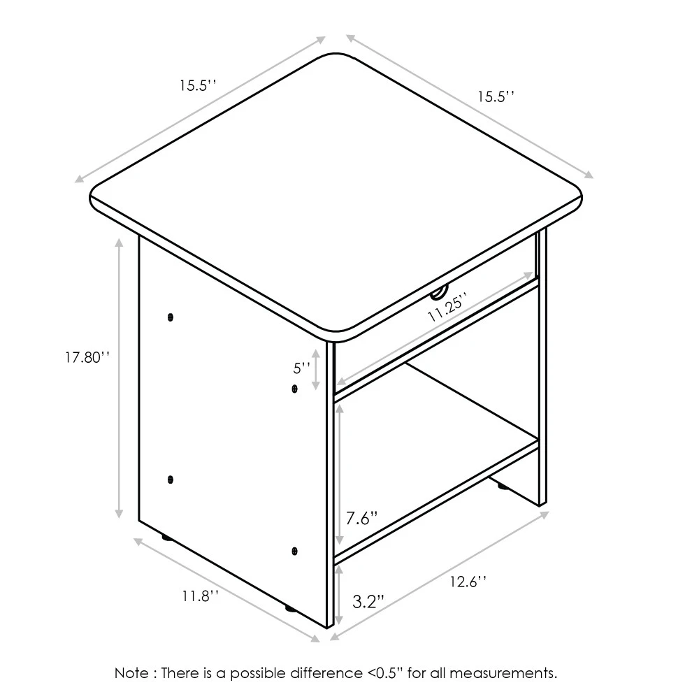 End Table/ Night Stand Storage Shelf with Bin Drawer, Dark Walnut (2)
