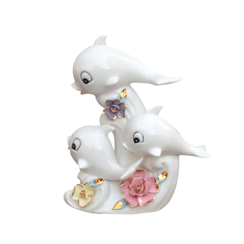 

Nordic Simple Home Decor Figurines Handmade Ceramic Couple Decals Dolphin Craft Ornament Living Room Decor Business Wedding gift
