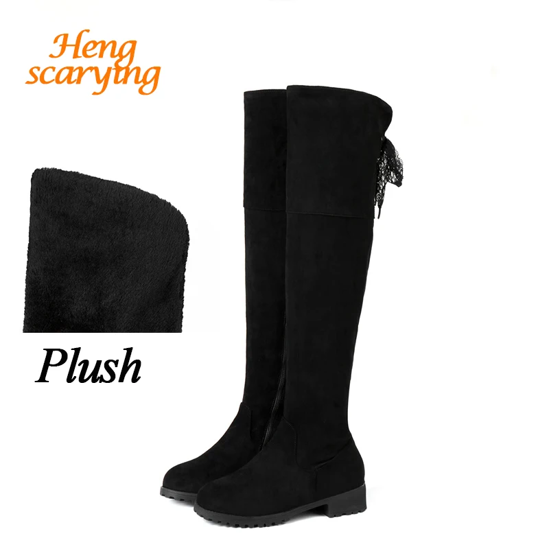 

2018 Plus Size 48 Women Over The Knee High Winter Warm Suede Plush Snow Boots Female Rubber Cheap Tight Boots Lady Fringe Shoes