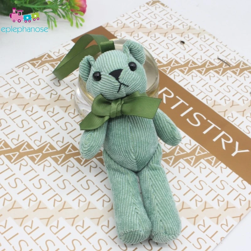 Corduroy Striped Bear Animal Stuffed Plush Toys Brown Bowknot Small Doll Car Bag Pendant Bouquet Wedding Decor Gift KeyChain