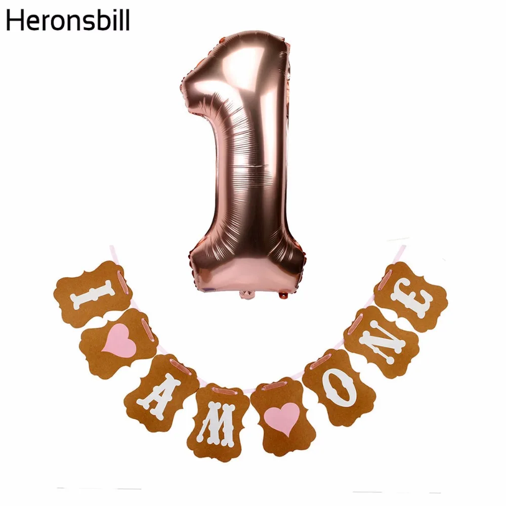 

Heronsbill Number 1 Balloon Banner First Birthday Party Decoration Baby Boy Gilr 1 Year I Am One Garland Bunting Supplies