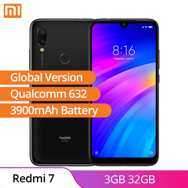 

Global Version Xiaomi Redmi 7 3GB 32GB Android 9.0 Qualcomm 632 Octa Core 12MP+2MP Rear Camera Fingerprint 3900mAh Smartphone