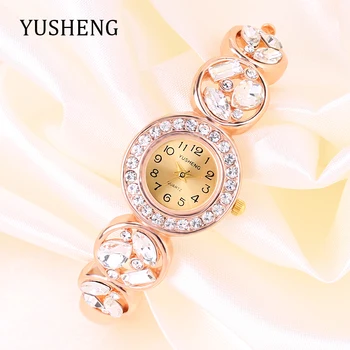 

YUSHENG Cheap Women Watch Luxury Top Brand Business Female Crystal Clock Quartz-Wristwatch Luxury Fashion Round Quartz Watch