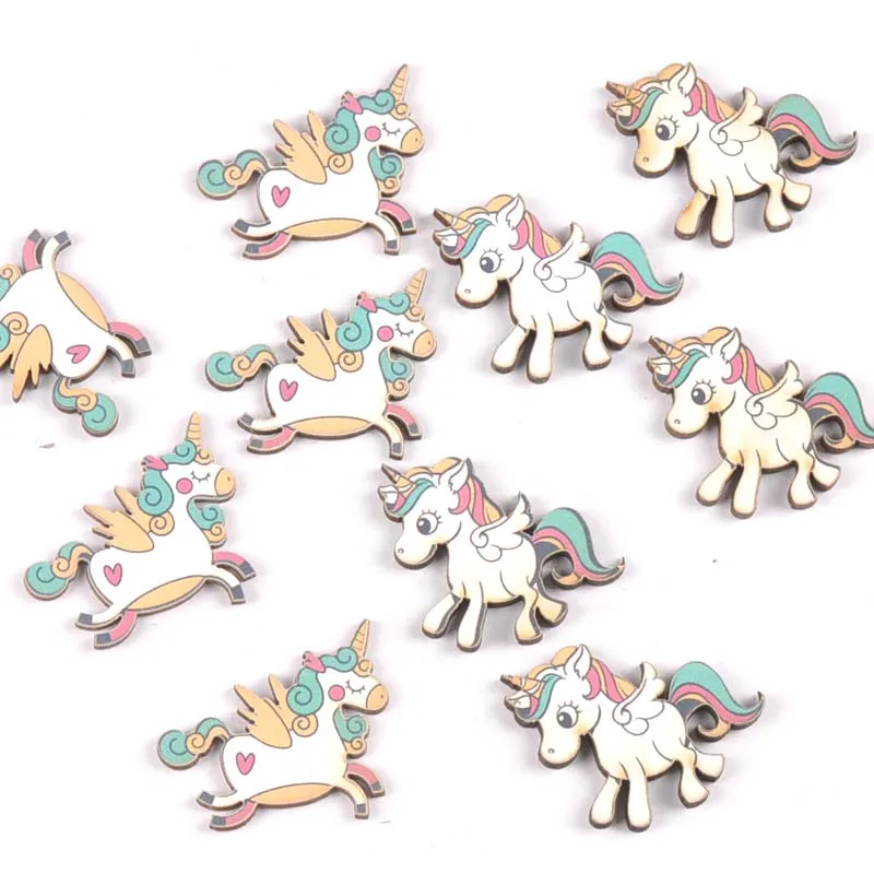 20Pcs mix Single-horned horse wood slices DIY Craft Scrapbooking Accessories for Home Decor Unfinished wooden Ornament m2181