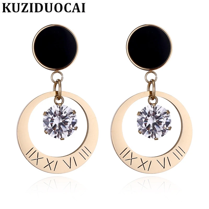 

Kuziduocai 2018 New ! Fashion Fine Jewelry Titanium Stainless Steel Zircon Round Concise Noble Stud Earrings For Women E-1229