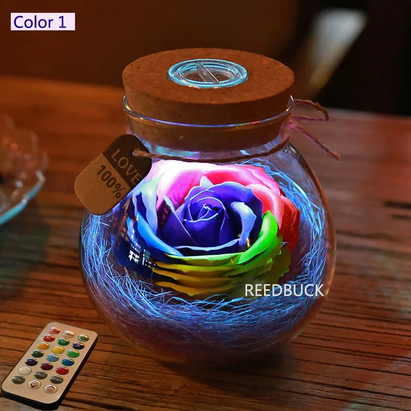 

Creative Romantic RGB LED Dimmer Light 16 Colors Rose Flower Wish Bottle Lamp Holiday Gift For Friend Wife Portable Led Lights