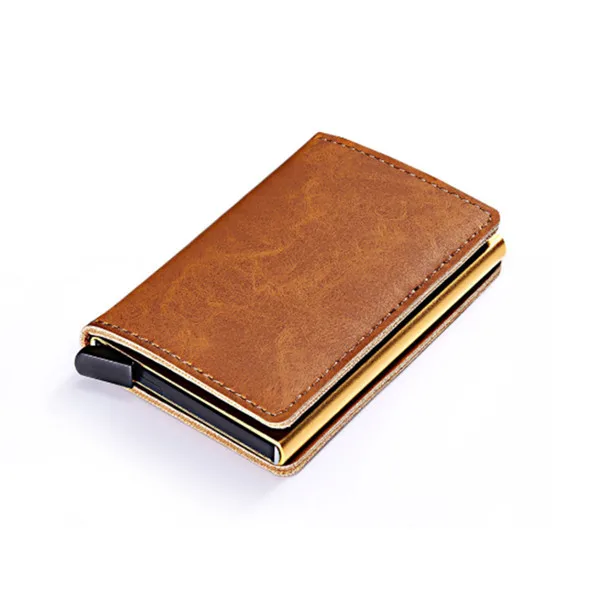 BISI GORO, металлический кошелек для карт, винтажный Чехол для карт, ID, кредитный держатель для карт, с RFID, автоматический зажим для денег, наличных, чехол для визиток - Цвет: light brown CZ078