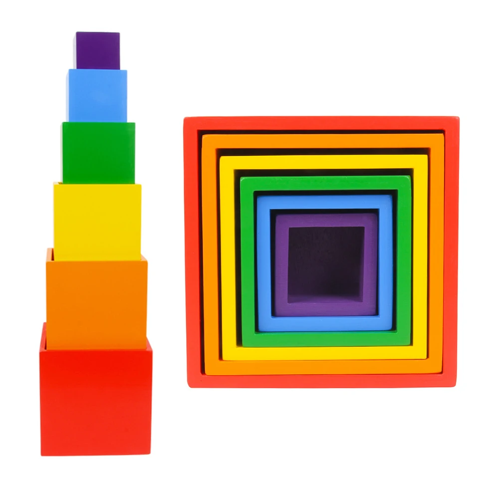 

Colorful DIY Rainbow Building Blocks 6 Colors Toy Brick Kid Square Box Wooden Interest Baby Educational Quiz Building Blocks
