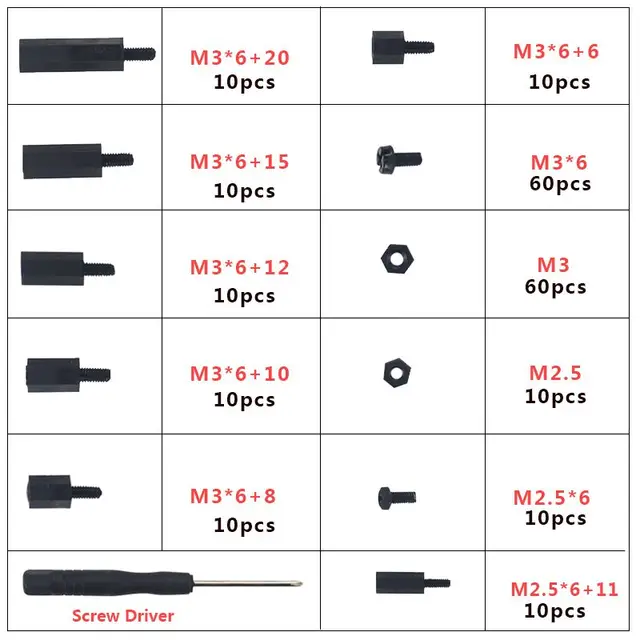 210 pcs Raspberry Pi Nylon Screw Kit Black Plastic Screws Nuts Suit M2.5 M3 for Raspberry Pi 4 Case Accessories with Screwdriver 5