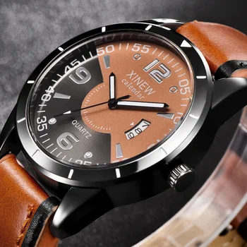 

Hot Sale Cheap Watches Men XINEW Fashion Leather Band Calendar Casual Quartz Watch barato Erkek Saat relojes relogio masculino