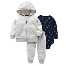 Kids Baby Bebes Boy Clothes Set Hooded Jacket+rompers+pants Infant Boy Girl Clothing Autumn Spring Children Suits Newborn Set newborn spring and autumn wadded jacket set male cotton padded jacket vest piece set baby clothes