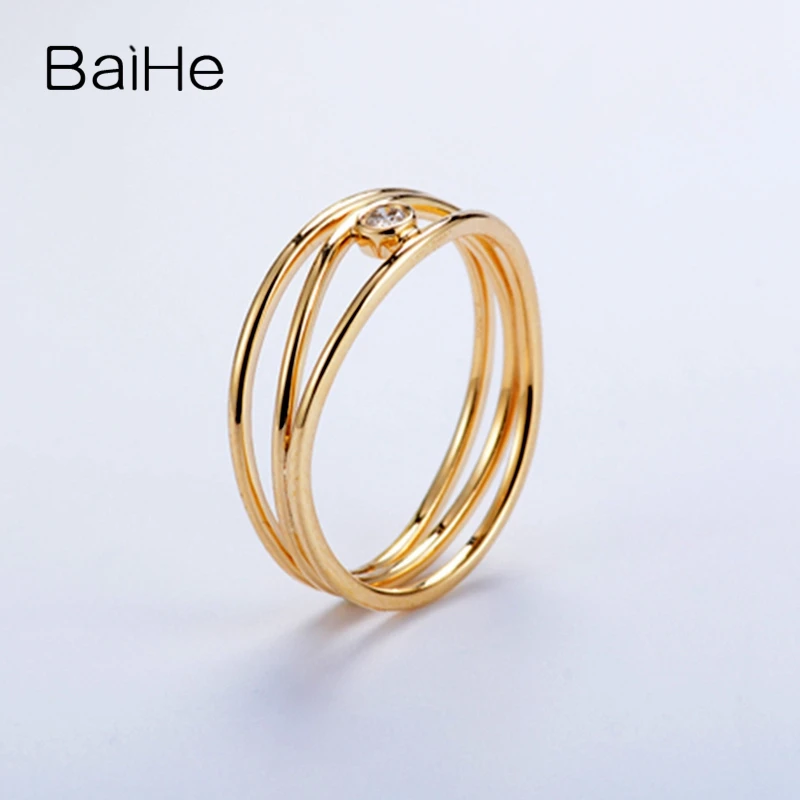 BAIHE Твердое 14 к желтое золото 0.05CT сертифицировано H/SI круглые натуральные бриллианты обручальные женские модные ювелирные изделия Подарочное кольцо