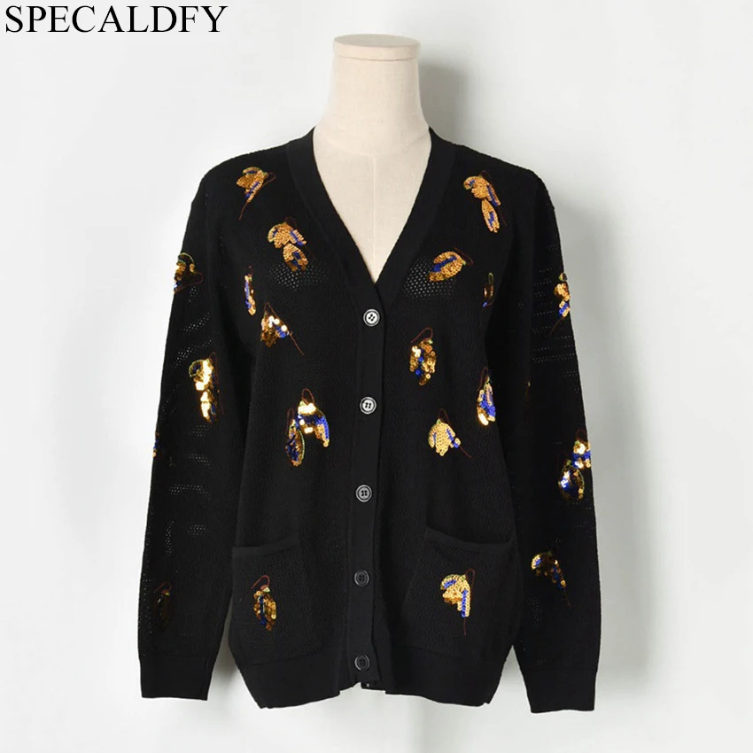 

Autumn Thin Knitted Cardigan Cardigan Feminino Sequined Runway Cardigan Women Long Sleeve Knit Sweater Coat Outwear Sueter Mujer