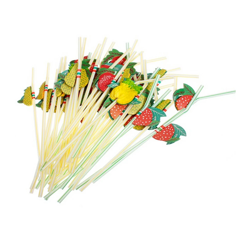 

100pcs Drinking Straw Plastic Original Disposable Hawaiian Style for Bar